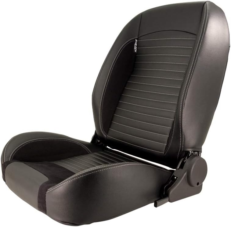 Asiento tipo baquet AutoStyle 'Classic II' - Piel sintética negra + ante + costuras grises - Respaldo ajustable a la izquierda - incl. guías