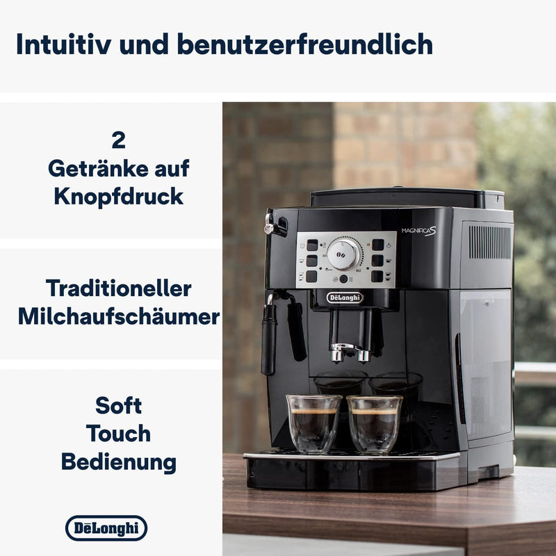 De'Longhi Magnifica S ECAM11.112.B, cafetera superautomática con boquilla para espuma de leche para capuchino, con botones de selección directa para espresso y mando giratorio, función para 2 tazas, negro
