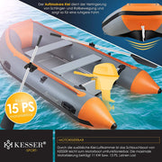 KESSER® Bote neumático Wave 230-320 cm set de 6 piezas inflable – Bote + banco, bomba de aire, remos, kit de reparación, bolsa, bote de pesca, bote de remo pequeño y grande - opción de combinación con motor, apto para agua salada