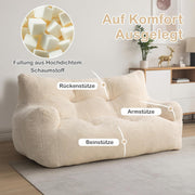 Puf Pamapic, puf para adultos con relleno, sillón doble tipo lounge con asa portátil, puf ergonómico moderno, silla tipo puf para interiores para salón, dormitorio, sala de juegos, beige