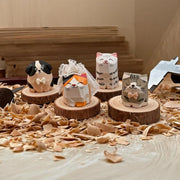 Adornos de madera tallados a mano de gatos y perros, decoración rústica para el hogar estilo bohemio de granja para escritorio