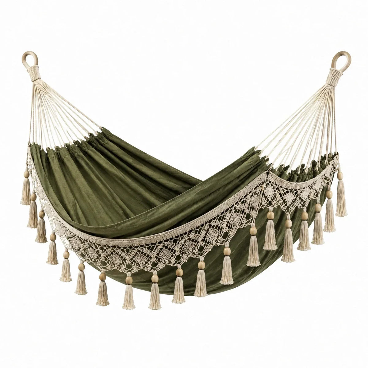 Hamaca de algodón verde macramé 200 cm