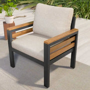 Conjunto de sofá para exterior de 4 piezas para 5 personas con mesa de centro de madera maciza y cojines extraíbles