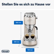 De'Longhi Dedica Style EC 685.M – Cafetera espresso de bomba tradicional, con espumador de leche profesional, solo 15 cm de ancho, para café molido o monodosis ESE, depósito de 1 l, plata