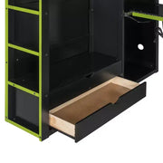 Cama alta matrimonial Merax con escritorio, armario, luces LED RGB y puerto de carga USB, elegante estructura negra con espacio de almacenamiento múltiple para amantes de los videojuegos