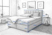 Cama boxspring A&J MöbelLand 140x200 con colchón y cabecero tapizado – Tom, cama con almacenamiento en beige 2