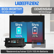ECO-WORTHY LiFePO4 Bluetooth de 12V 100Ah con cargadores de 12/24V 20A, batería de litio de 12V 100Ah con protección BMS contra bajas temperaturas para autocaravanas, barcos y caravanas