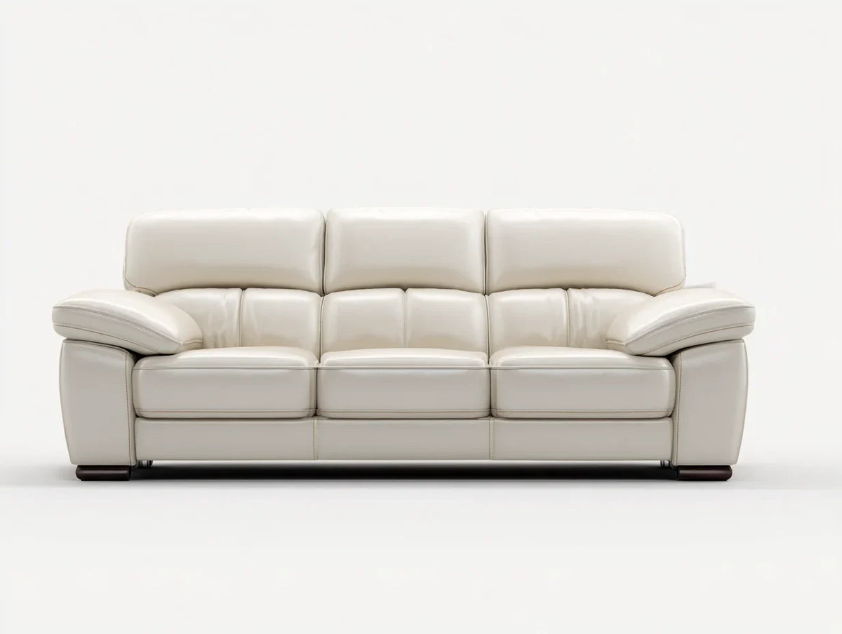 Sofás de 3 plazas tapizados en cuero sintético, estructura de madera, 220x95x90 cm - Beige - Diseño moderno