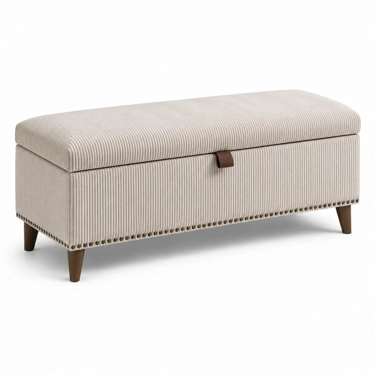 Banco de almacenamiento de pana con patas de madera beige 120x40x45 cm