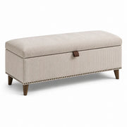Banco de almacenamiento de pana con patas de madera beige 120x40x45 cm