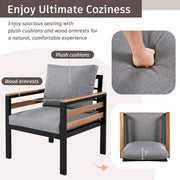Conjunto de sofá para exterior de 4 piezas para 5 personas con mesa de centro de madera maciza y cojines extraíbles
