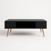 Mesa de centro negra de MDF con patas doradas