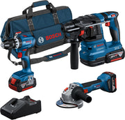 Kit combinado de baterías Bosch Professional 18V System: GSB 18V-45 + GBH 18V-22 + GWS 18V-8 (incluye 3x GBA 4.0Ah, GAL 18V-40, bolsa de herramientas) – Exclusivo de Amazon