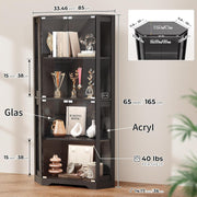 Vitrina esquinera BROTTAR con puertas de cristal, estantería esquinera alta de 165 cm con iluminación LED de 3 colores, armario expositor de 4 niveles con sensor inteligente para salón, dormitorio u oficina, negro
