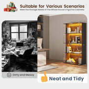 Vitrina Lvifur con iluminación LED y puertas de cristal para coleccionables, vino, 35×70×168 cm, vitrina de cristal de 4 niveles, mueble vitrina con sensores inteligentes para sala de estar y dormitorio, negro