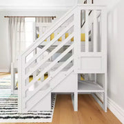 Litera baja de madera Max & Lily, tamaño individual sobre matrimonial, para niños, con escalera