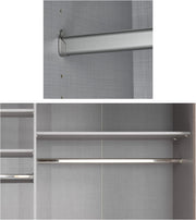 Armario de puertas correderas de 3 puertas A300/A216/P65 cm blanco con frente de cristal, espejo, tiradores negros, incl. cierre suave, armario con estantes, barras para ropa, cajones, organizador de ropa / 22039