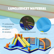 COSTWAY Castillo hinchable con soplador, tobogán acuático, piscina infantil, zona de fútbol, muro de escalada, dos cañones de agua y juego de diana, piscina de juegos 500 x 465 x 200 cm