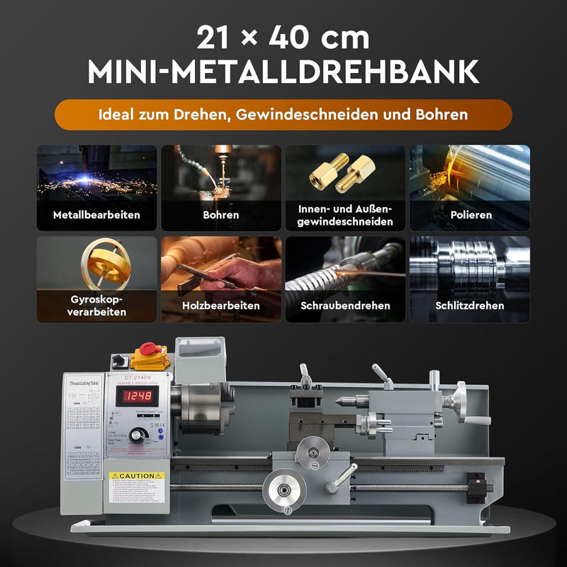 Torno de metal CREWORKS 750W, torno de sobremesa de 8x16 pulgadas, 210x400MM, torno para metal, 2500 RPM, mini torno de metal para mecanizado (8 x 16 pulgadas)