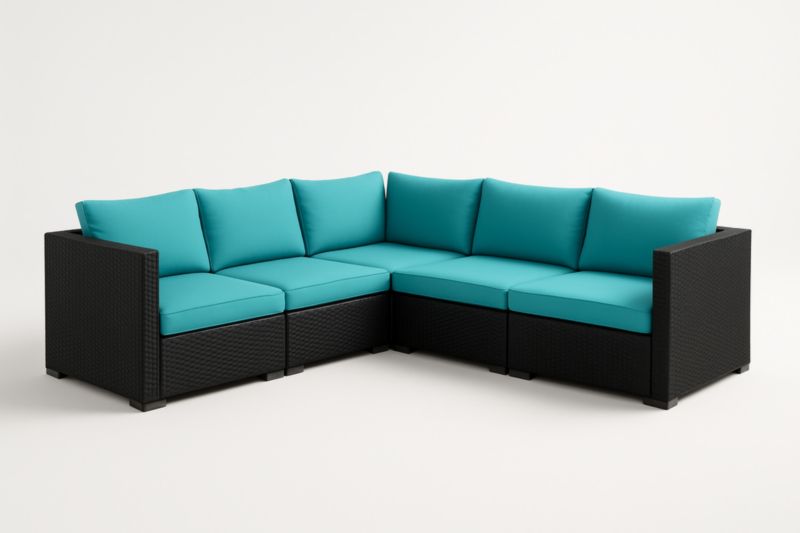 Conjunto de muebles de jardín de resina con cojines turquesa