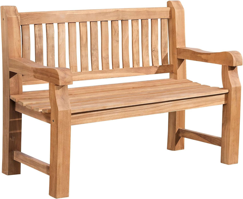Banco de teca CLP Jackson V2 | Banco de madera resistente a la intemperie con respaldo | Banco de jardín estable de madera de teca maciza, color: Teca, tamaño: 120 cm