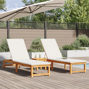 2025 Tumbonas 2 uds con Mesa y Cojines de Madera Maciza de Acacia, Tumbona con Cojines Crema de Madera Maciza de Acacia, Mesa Auxiliar de Jardín 35x35x34 cm de Madera Maciza de Acacia V8526