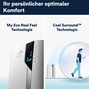 De'Longhi Pinguino PAC EL112 CST WiFi, aire acondicionado portátil con tecnología MyEcoRealFeel para habitaciones de hasta 110 m³, 11.000 BTU/h, 2,9 kW, 63 dB, función de deshumidificación, A+, control por aplicación y voz, blanco