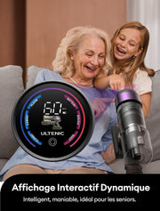 Ultenic U20 Aspiradora Escoba sin Cable, 55kPa/60min Aspiradora sin Cable, Tecnología GreenEye, Tubo Plegable, Cepillo de Suelo TangleTame, Potente para Pelo de Mascotas, Suelo Duro y Coche