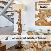 Lámpara de pie de madera de teca BLUMA | Altura 180 cm | incluye pantalla
