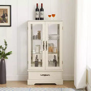 Vitrina de cristal iluminada con estantes ajustables: elegante vitrina de 2 puertas con cajón integrado, incluye bombilla