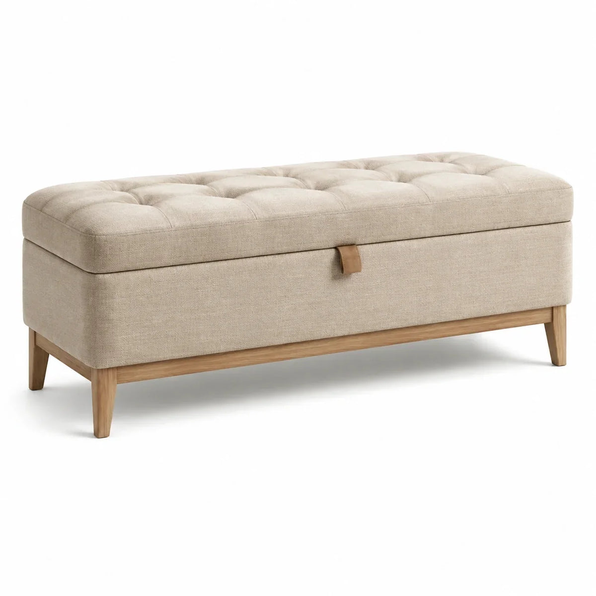 Banco de almacenamiento de lino y roble 110x40x45cm beige