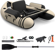 Bote de pesca inflable portátil GYMAX, con remo, regla para peces, soporte para caña, aletas, bomba, bolsillos de almacenamiento, transporte práctico con correas para los hombros
