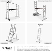 tectake® Escalera multifunción 3 en 1, andamio rodante de acero, plataforma de trabajo antideslizante, escalera telescópica, escalera plegable, escalera de mano, bricolaje, pintura, techado