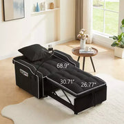 Sillón sofá convertible 3 en 1, sofá cama individual con respaldo ajustable, soporte para teléfono, USB y tipo C - ModernLuxe