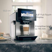 Cafetera superautomática Siemens EQ900 TQ903D03, control por app, pantalla táctil intuitiva, modo barista, AromaBoost, reducción de ruido, molinillo premium, limpieza automática con vapor, 1500 W, acero inoxidable