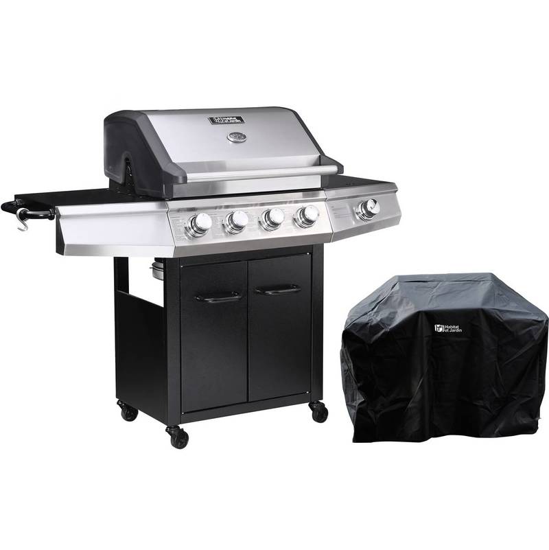 Barbacoa de gas Bingo 5 - 5 quemadores, incluido 1 lateral - 15,2 kW + Funda protectora - Negro