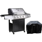 Barbacoa de gas Bingo 5 - 5 quemadores, incluido 1 lateral - 15,2 kW + Funda protectora - Negro