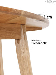 holz4home® Mesa redonda de madera maciza de roble I Mesa de madera de roble mesa de salón mesa de cocina de madera I Aspecto moderno patas inclinadas I Mesa de roble maciza redonda mesa de comedor mesa de comedor (115 cm)
