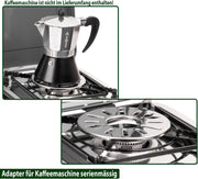BRUNNER: Hornillo de camping de mesa 2 en 1 de 2 fuegos de acero inoxidable, barbacoa de gas y cocina de gas - POWERKOOK 50mbar con 1 cacerola + 1 plancha - con regulador de gas y manguera de gas