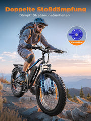 VARUN E Bike, E-Bike Herren mit 26 * 4.0' Fat Tire, 48V 18AH Akku, Bis zu 150 KM, 85Nm 250W Motor, 25KM/H, Offroad Ebike Mountainbike mit 7-Gang, All-Terrain Elektrofahrrad Herren, EU-Konformes