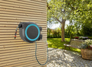Caja portamanguera de pared Gardena RollUp M/L (turquesa) 25 m: riego flexible para jardines de tamaño mediano a grande, orientable, incluye manguera de calidad de 25 m y ayuda de montaje (18620-20)