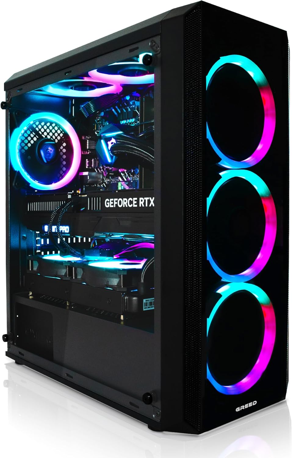 Greed® MK2 Pro - PC Gamer de gama alta - Intel Core i7-12700F + Nvidia Geforce RTX 5070 - Ordenador rápido + PC Gaming 4K - 4,9 GHz - 32GB RAM DDR4 - Refrigeración líquida - 1TB SSD - WLAN + W11 Pro