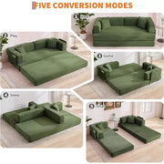 Sofá Cama Convertible 5 en 1, Sofá Cama Modular de Pana de 78.8" con Estructura Robusta, Futón Multifuncional para Espacios Pequeños, Sala de Estar y Habitación de Huéspedes
