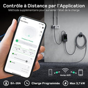 Cargador de coche eléctrico con APP 3,7kW [15m, 6-16A], cable de carga para coche eléctrico con soporte de pared, cargador Tipo 2 con pantalla LCD digital, compatible con E-208, Model Y, E-Tech y otros vehículos eléctricos/híbridos enchufables (EV/PHEV)