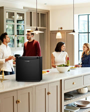 Mini refrigerador Upstreman de 46L con congelador, termostato ajustable, ahorro de energía, silencioso, refrigerador superior con puerta reversible, minibar para dormitorio, oficina, hotel, negro brillante-FR17