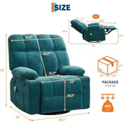 Sillón reclinable extragrande para adultos, sofá mecedor giratorio manual, bolsillos laterales y portavasos para personas altas y grandes, sala de estar