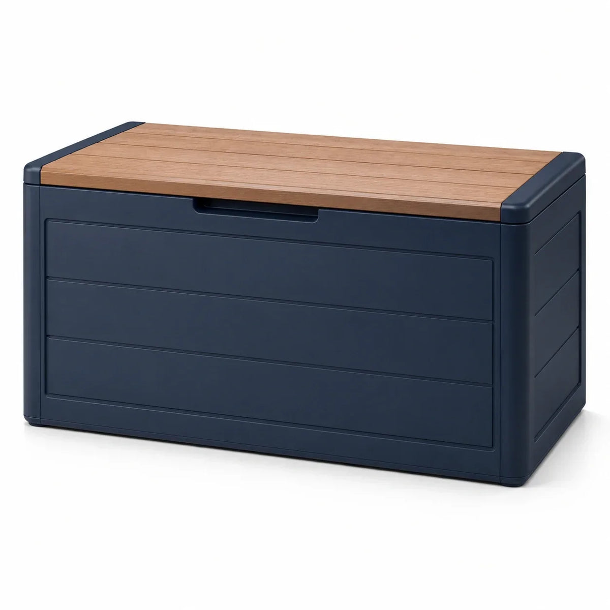 Caja de jardín de plástico azul oscuro/marrón 145x60x72 cm
