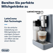 Cafetera superautomática De'Longhi Rivelia EXAM440.55.W con sistema de leche LatteCrema, recipiente de granos intercambiable, 16 bebidas de café y leche con solo tocar un botón, función Extra-Shot, pantalla táctil de 3,5 pulgadas, color blanco