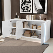 Aparador de salón de alto brillo con 3 puertas, buffet con puertas LED, mueble de salón moderno, armarios de almacenamiento para salón, comedor y pasillo, blanco