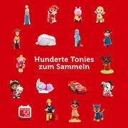 Toniebox Extrapack – Toniebox Starterset Azul con Kreativ-Tonie + 4 figuras sonoras Héroes animales de Disney, reproductor de audio para audiolibros y canciones, caja de música inalámbrica con radioteatro de Disney